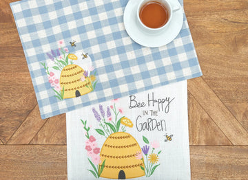 Faire-C&F Home Placemats Table Runner Bee Happy In Blue Spring Collection